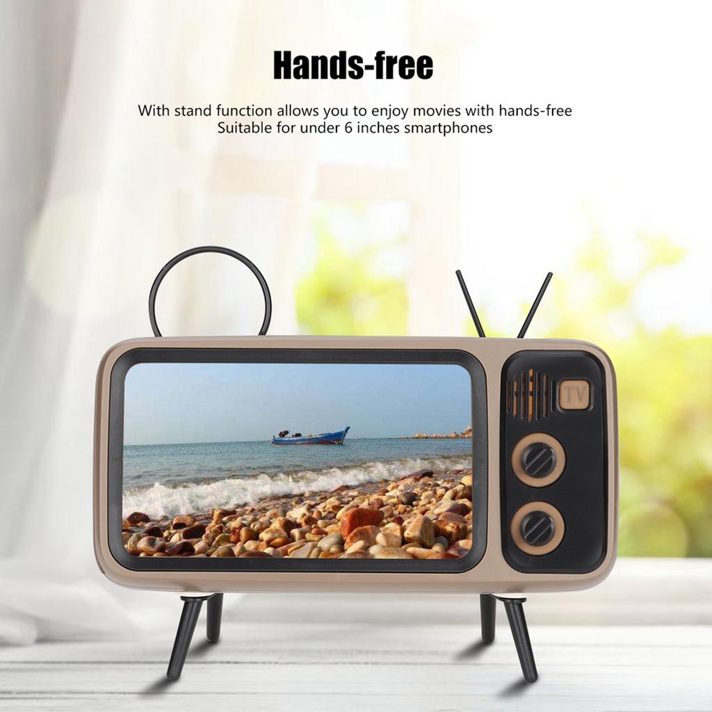 Retro TV Shaped HD Stereo Speaker Loudspeaker for Under 6 Mobile Phone Stand White