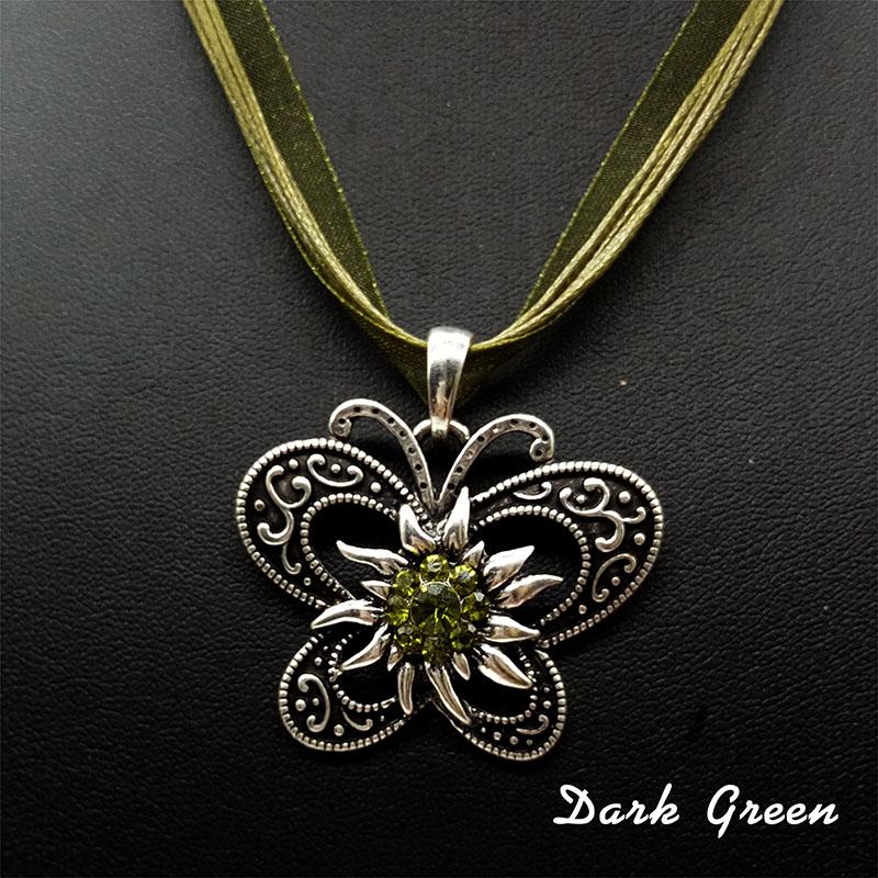 New Vintage Butterfly Necklace Jewelry Fashion Popular Retro Bohemia Style Ribbon Rope Chain Crystal Flowers Pendant Necklace