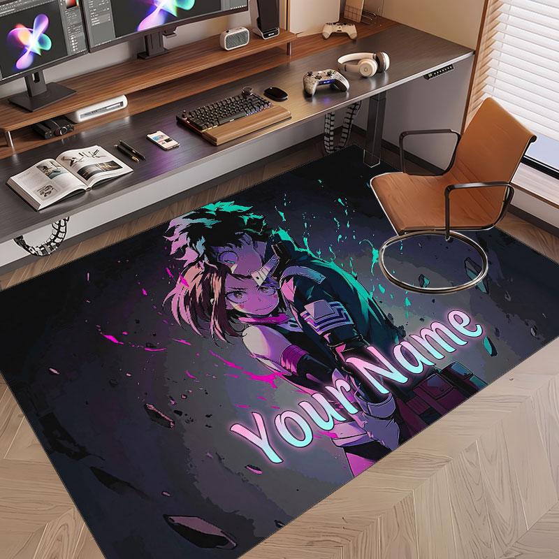 Custom Name Crystal Velvet Rug,My Hero Academia Comfortable Anti Slip Floor Mat For Room Decoration