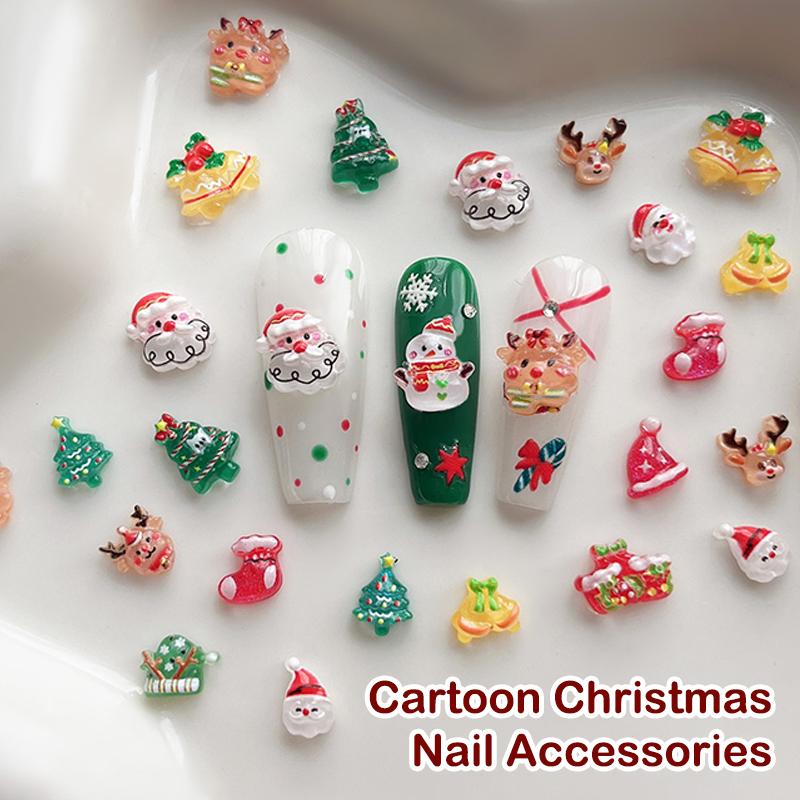 30 Pcs Cute Mini Resin Cartoon Christmas Decorations Flatback Ornament Jewelry Making Manicure Hairwear Accessories