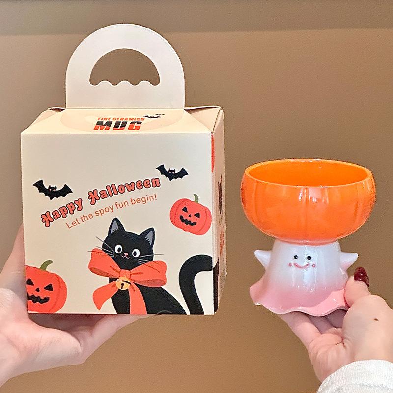 Halloween Gift Cute Pumpkin Ghost Ceramic Mug Girl Practical Couple Water Cup Souvenir Gift Box