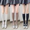 Female Spring and Summer Solid Color Vertical Grain Thin Breathable Long Leg Socks