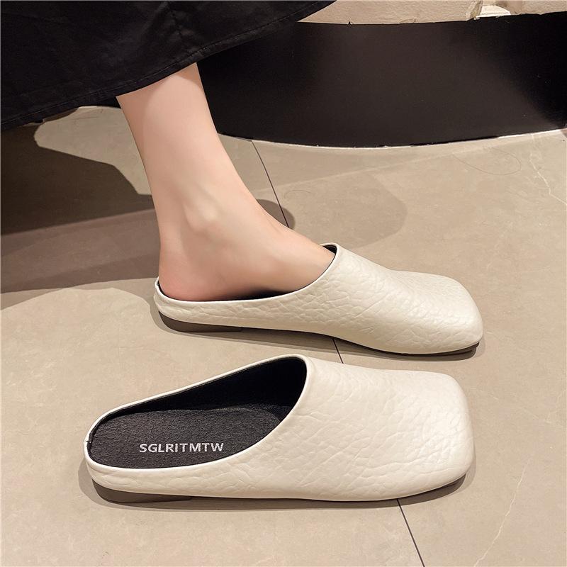 Dongdaemun niche baotou half slippers women's outer wear 2024 summer new one-pedal lazy square head muller shoes