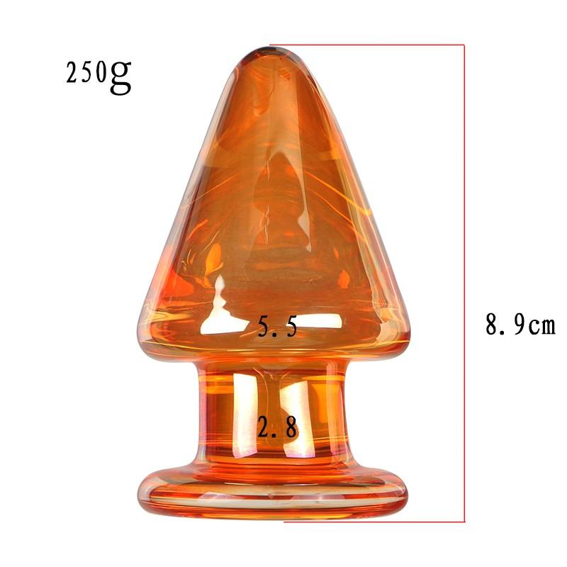 VaHppy Sklenené análne kolíky veľké 5,5 cm priehľadné/zlaté SM BDSM Sexuálne hračky pre dospelých Unisex lesbický gay análny masturbátor stimulácia
