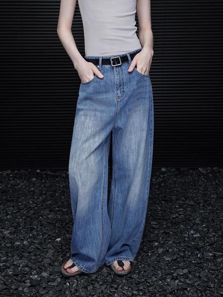 Autumn 2025 Women's Retro Washed Wide-Leg Jeans - Stylish, Versatile Design