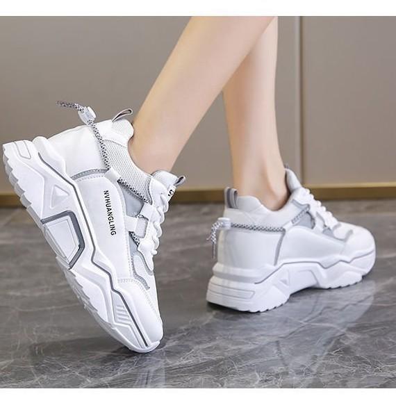 Inner Heightening Muffin Sole Sneakers Autumn and Winter New Thick-soled Lace-up Casual Shoes Color Matching Mesh Dad Shoes