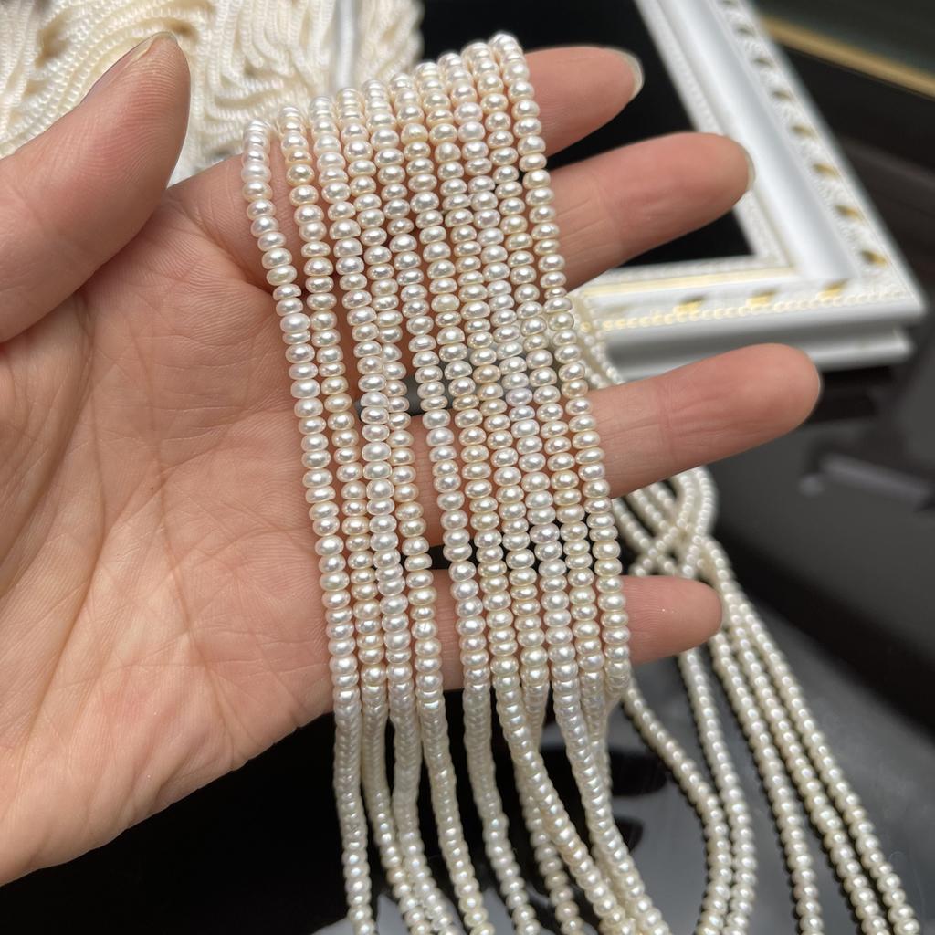 1String, White Natural Freshwater Pearls, Handmade Flat Pearl Beads for Jewelry Making DIY Necklaces Crafts (Beads 3-4mm, Length 36cm)