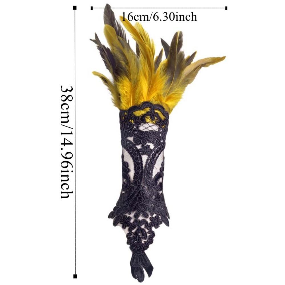 Wristband Halloween Feather Gloves Embroidery Gothic Feather Lace Glove Retro Dark Women Halloween Cuffs Carnival