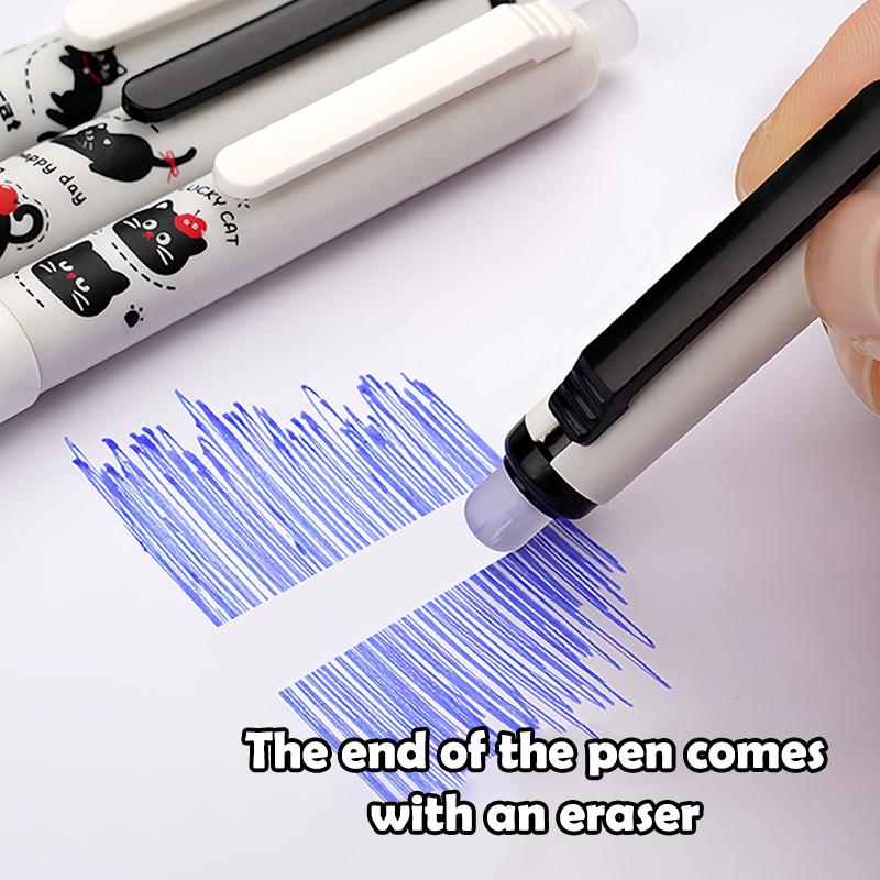 4Pcs Push-Button Erasable Pen With Black Kitten Design High-Quality 0.5Mm Thickness Suitable For Elementary School Students