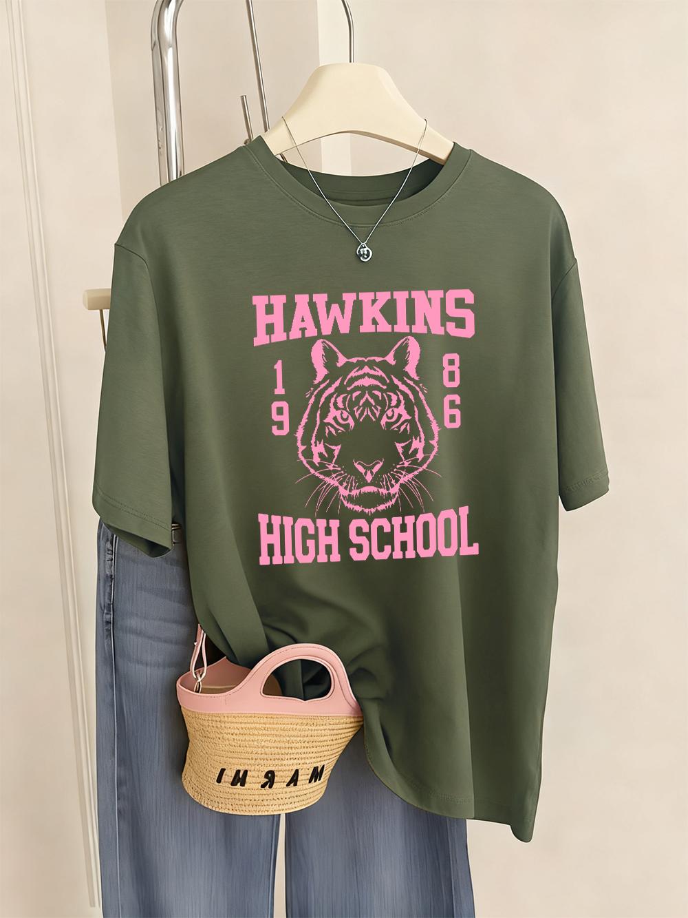 Hawkins High School 1986 Prints TShirts Women Summer Loose Short Sleeve Tops Soft ONeck T Shirt Basics Comfortable Clothes S