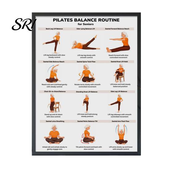 Poster Esercizi da Seduti Tabella Allenamento su Sedia Diagramma Flusso Yoga Dolce Esercizi di Mobilità a Basso Impatto per Anziani Principianti