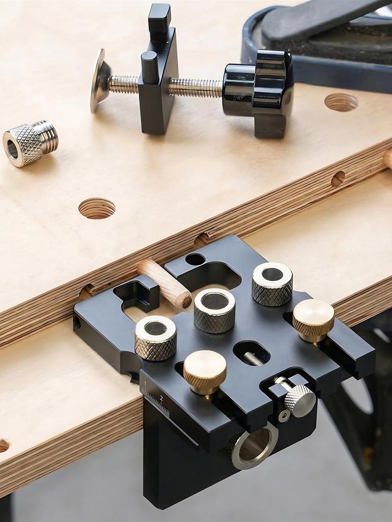 Combinatorial 3-in-1 Self-Centering Dowel Jig Kit W/ 6/8/10/12mm Drill Guide, Precise Dowel Hole Locator Woodworking Joint Tool
