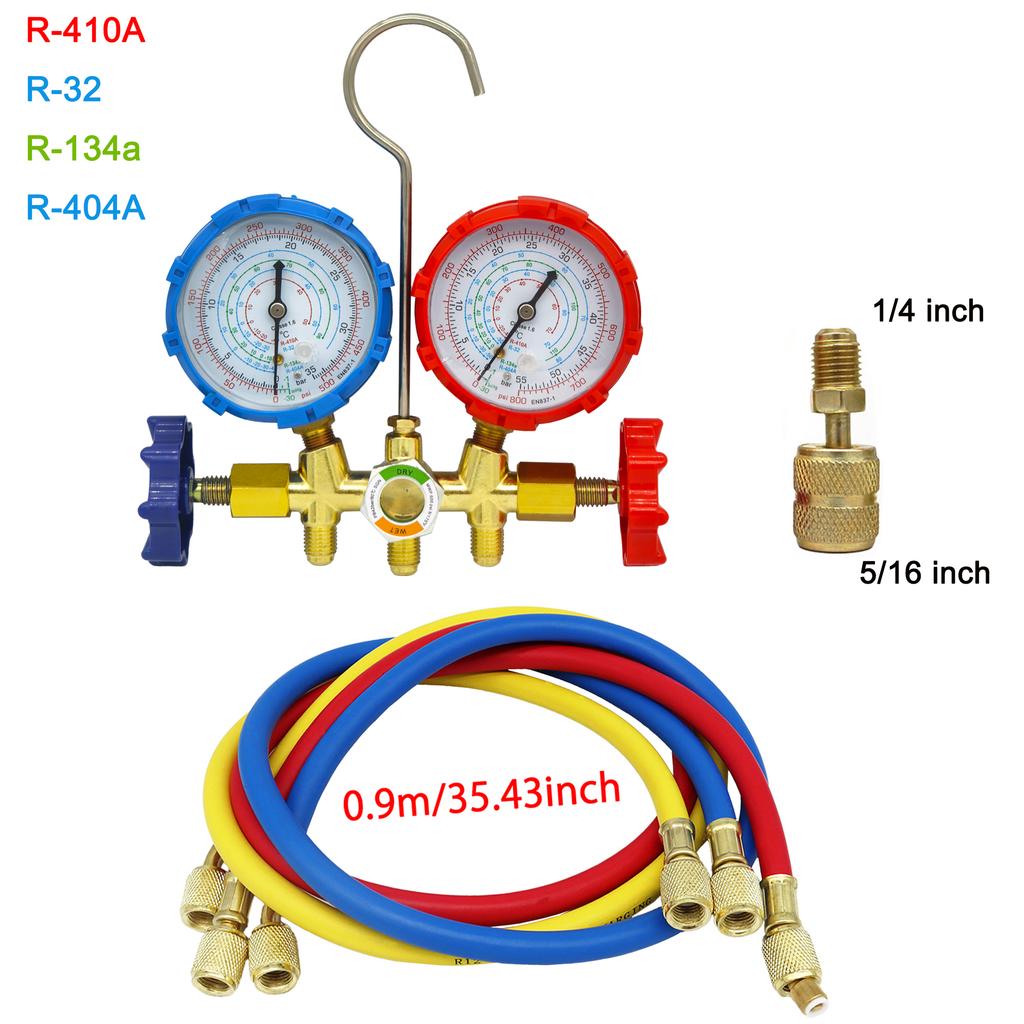 Refrigeration Manifold Gauge 3 Way AC Diagnostic Manifold Gauge Set for Freon Charging Fits R32 R410a R404A R-134a