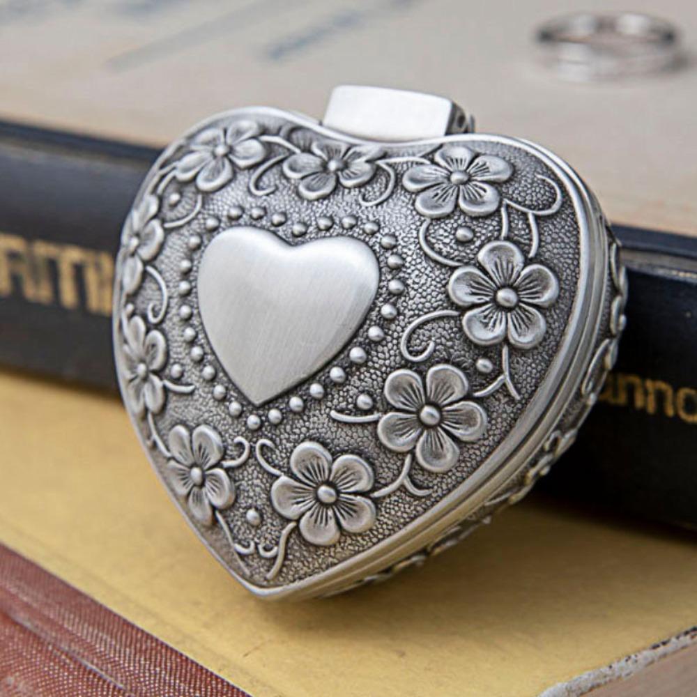 Vintage Flower Metal Jewelry Box Dustproof Ring Trinket Storage  Christmas Gift