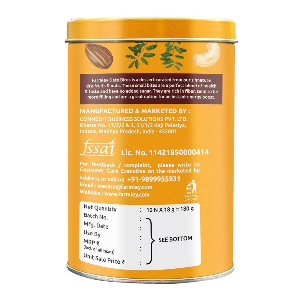 Sugar Free Date Bars (180 G), Date Bites No Added Sugar, Farmley