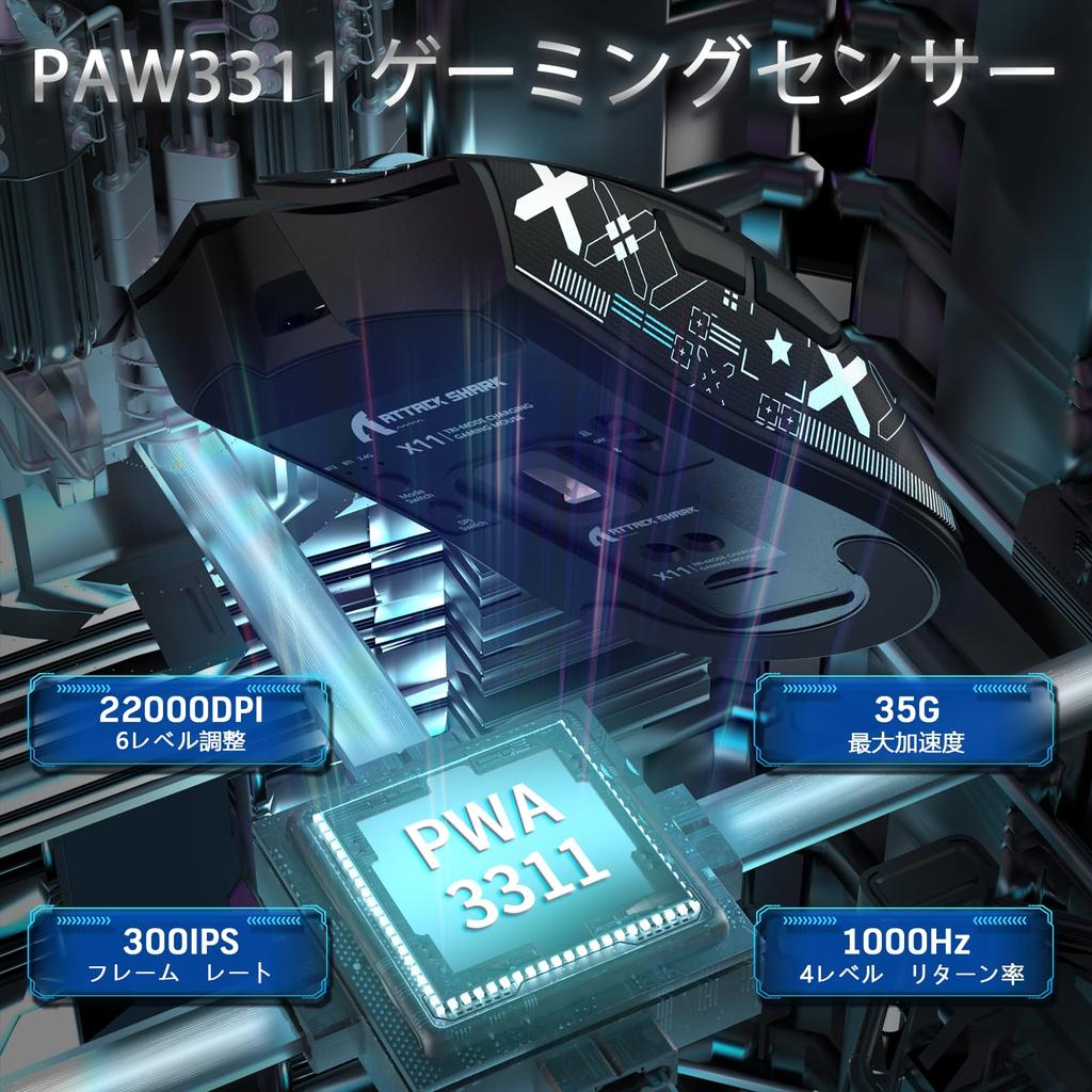 MAMBASNAKE x ATTACK SHARK X11 Ultra-Lightweight Gaming Mouse, 60g, RGB Magnetic Charging Stand, 3-Mode Connection: 2.4GhzBluetoothType-C, Dual