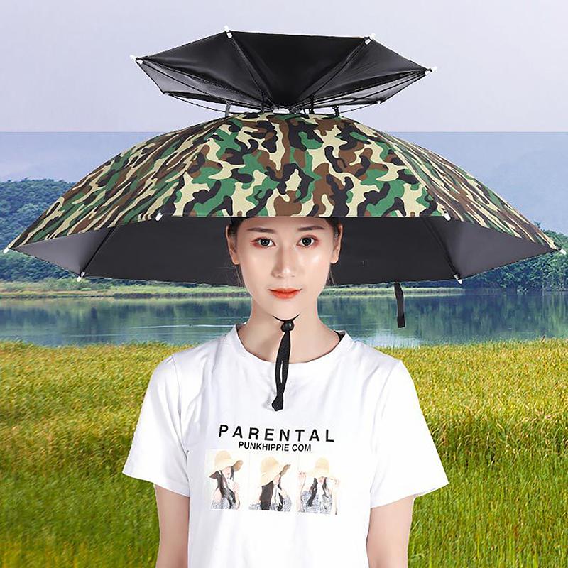 Portable Rain Umbrella Hat Foldable Outdoor Sun Shade Waterproof Camping Fishing Headwear Beach Head Hats Accessory