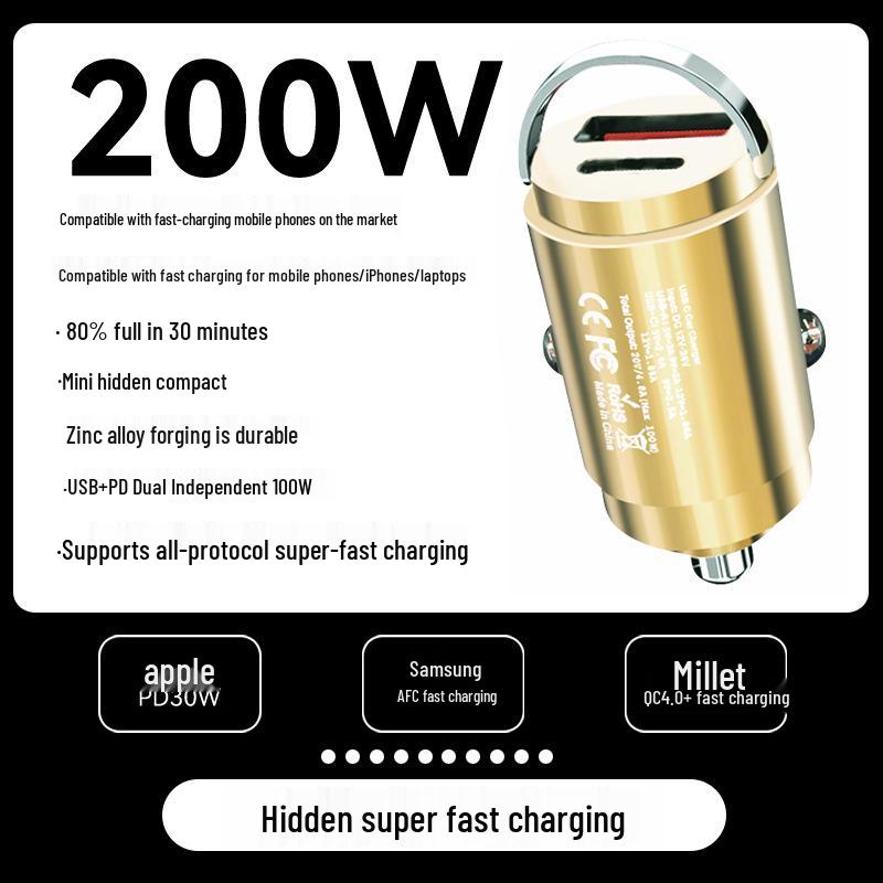 Caricabatterie da Auto Doppio USB-C 100W con Anello a Tirare Nascosto – Ricarica Super Veloce e Design Multifunzione