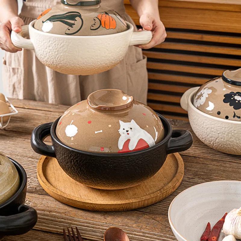 Spodumene Pots for Cooking 2.2L Casserole Ceramic Clay Pot for Cooking Cookware Pots and Pans High Temperature Cooking Crock Pot