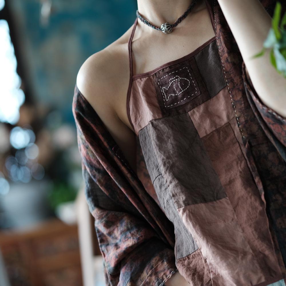 

Ancient Mud Patchwork Retro Linen Belly Band in Coffee One Size