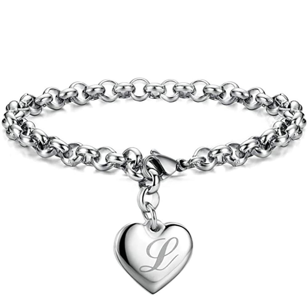 26-Letter Engraved Titanium Steel Bracelet for Women - Stylish European & American Design with English Letters