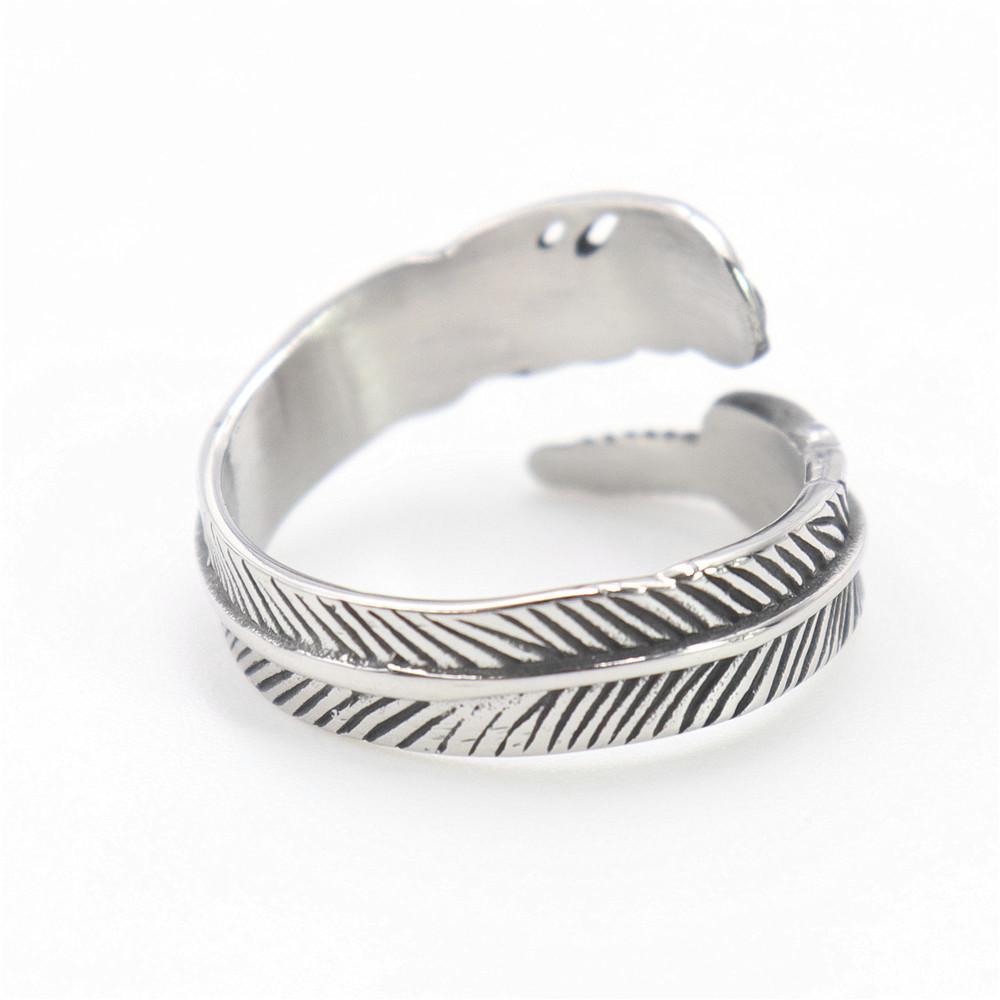 S925 Silver Ring, Retro Feather Ring, Simple Feather Ring for Men and Women, Damaged Feather Ring