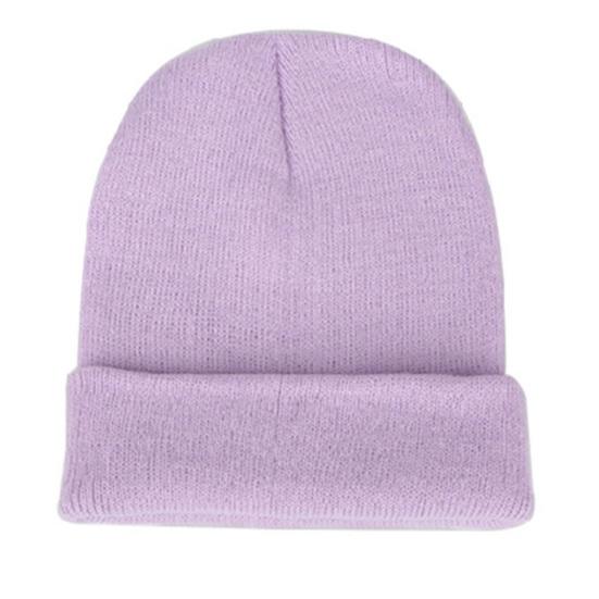 Men Women Solid Color Warm Woolen Knitted Cap Fluorescent Cuffed Beanie Hat