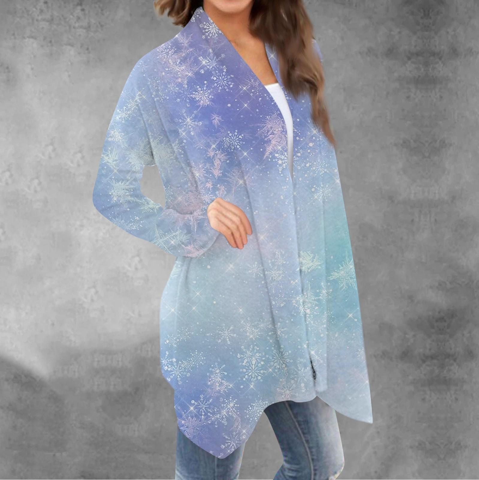 

Женский повседневный кардиган с длинными рукавами и рождественским принтом без верхнего пальто M