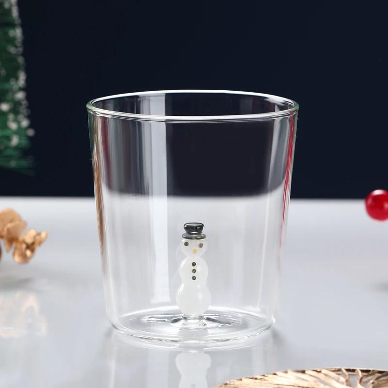 3D Cups for Christmas Transparent Glass Cups for Coffee Water Juice Mug Snowman Santa Animal Design Christmas Gift