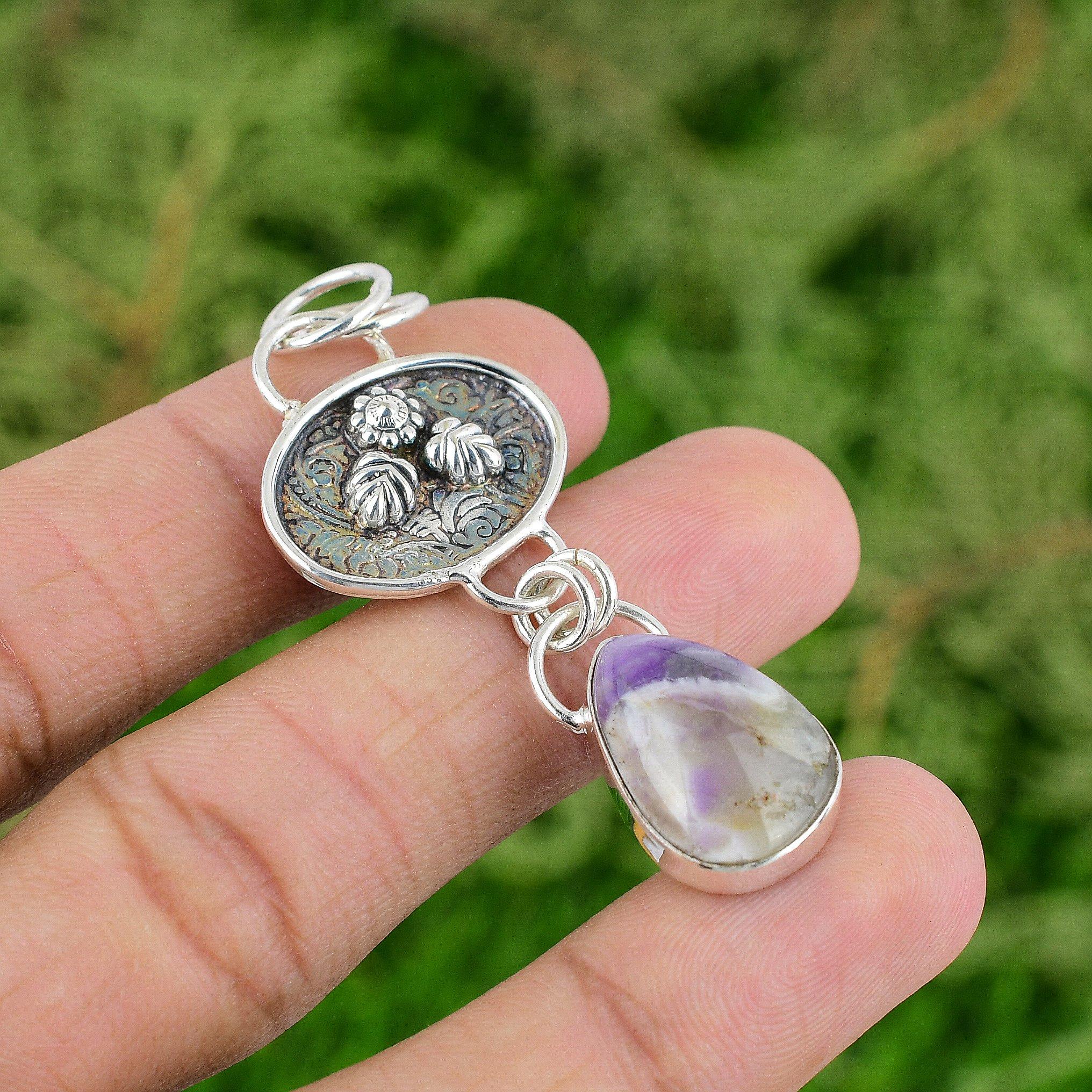 

Thanks Giving Day Sale Sterling Silver Chevron Amethyst Stone Wife Boho Pendant