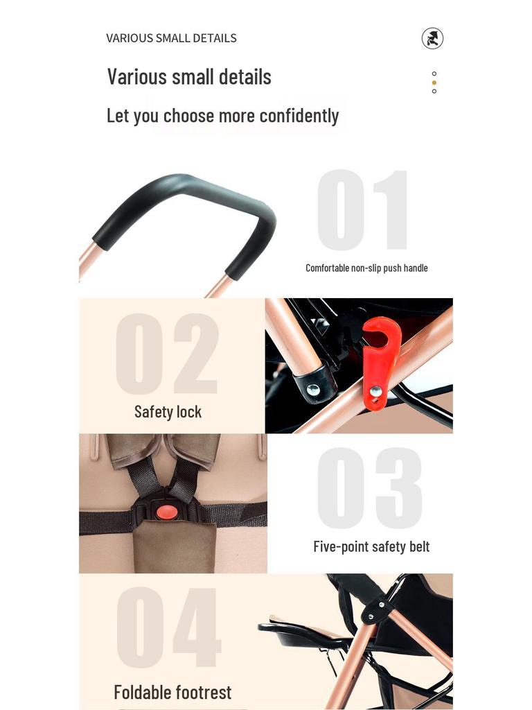 Reversible Foldable Baby Stroller with Shock-Absorbing Wheels and Large Sleep Basket