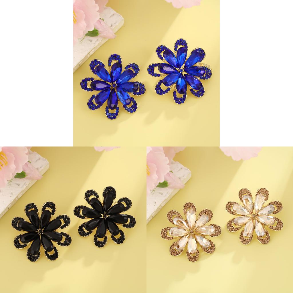 Elegant Alloy Diamondaccented Flower Earrings With Geometric Design For Wedding