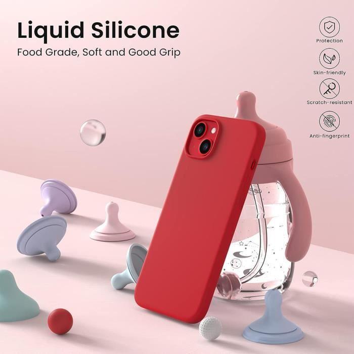Case for iPhone 15 - Silicone - Red - Non-slip - Flexible - 2 Tempered Glasses