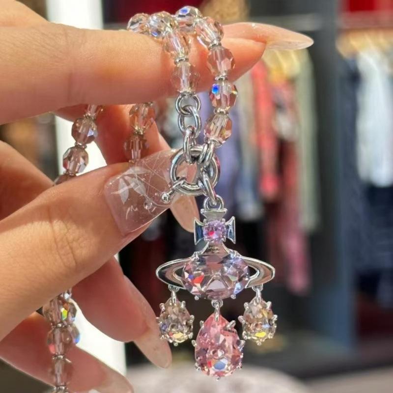 Empress Pink Mermaid's Tear Necklace: Dream Catcher Saturn Series for Women