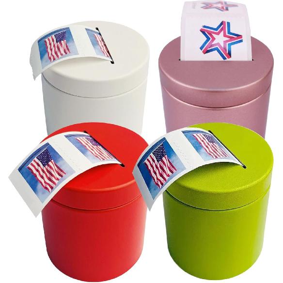 4 Pack Postage Stamp Dispenser - Stamp Roll Dispenser 4 Colors of Metal Stamp Dispenser Compact and Impact-Resistant for Desk Organization of Home