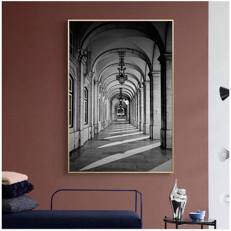 Scandinavian Black and White Building, Canvas, Painting for Girls, Wall Art S, Prints, Wall Panels for the Living Room,