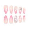 24 Pcs Glossy Press On Nail Almond Shape False Nail 3D Bowknot Stick On Nail French Tip Artificial Nail