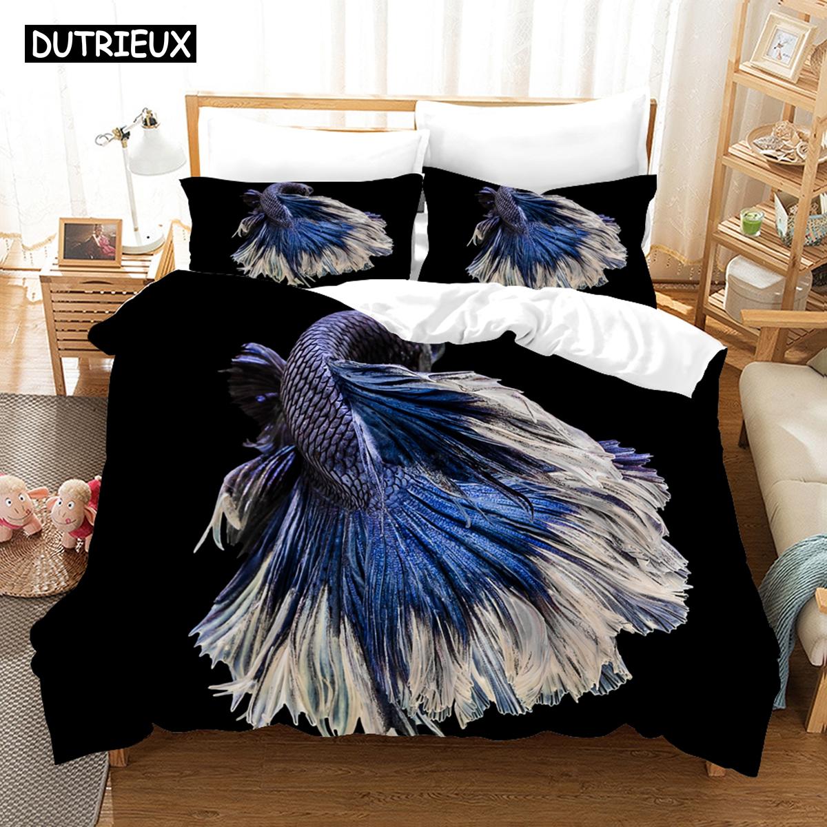 

3D-печать мультяшная рыба фото комплект постельного белья в китайском стиле пододеяльник с наволочкой двуспальная кровать в комплекте EU single(135x200cm)