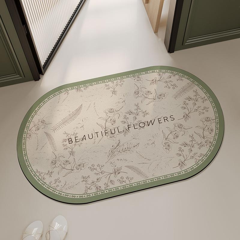 Retro European And American Style Bathroom Door Floor Mat Toilet Soft Diatom Mud Floor Mat Floral Absorbent Foot Mat Household