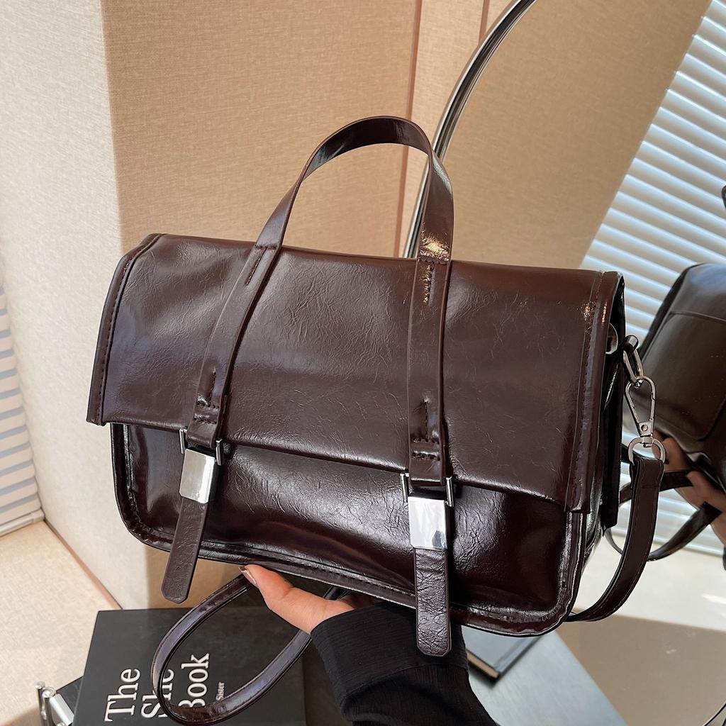 Retro přenosná malá taška pro ženy, zimní velkokapacitní dojíždějící dokumenty, malá čtvercová taška přes rameno