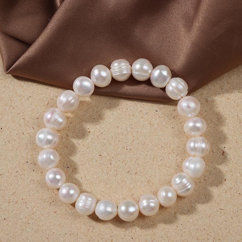Elegant Natural Freshwater Pearl Bracelets for Women White Baroque Pearl Charm Elastic Bangle Fine Jewelry Wedding Party 8-9mm