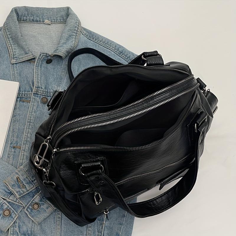 Leather Women's Handbag, Retro Casual Single Shoulder Crossbody Bag for Commuting, Zipper Closure, Large Capacity Tote Bags
