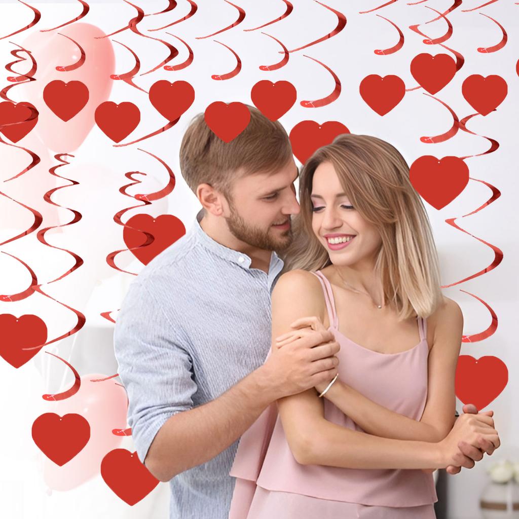PVC Spiral Party Heart Ornaments, Aluminum Foil Heart Pull Flower Plastic Ceiling Decorations