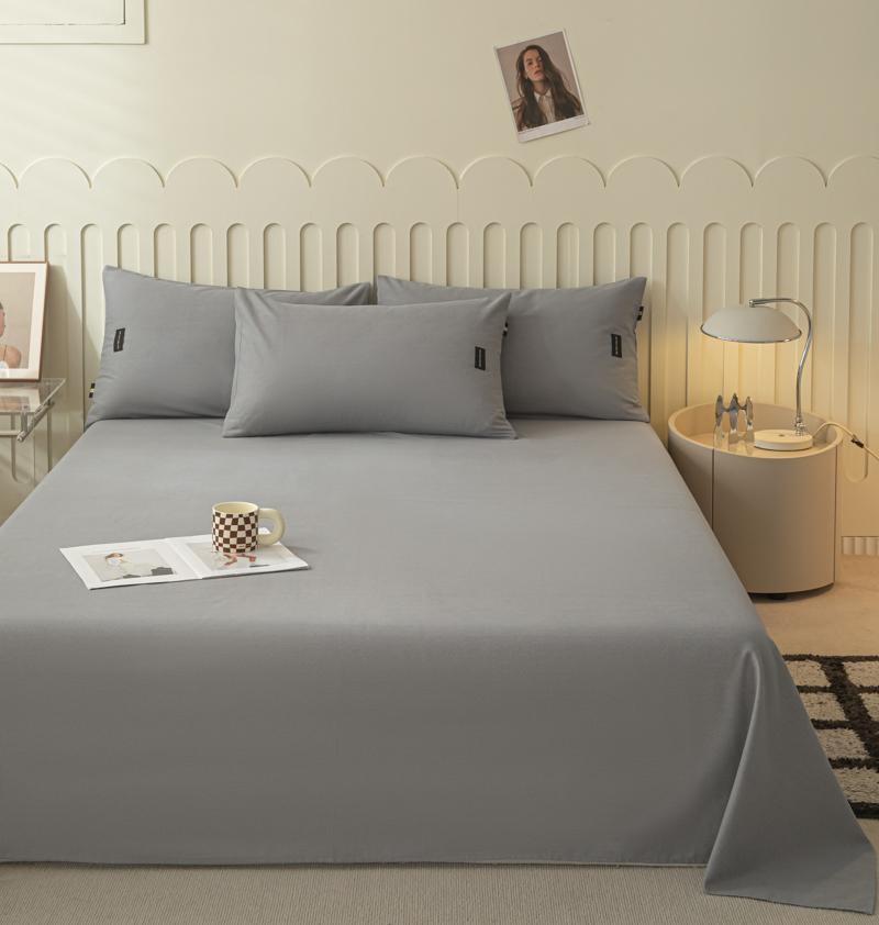 1pcs  Cotton Bed Sheet Solid Color Printed Double Top King Sheets for Girls Boys Kids Single Queen King Size Bed Linen