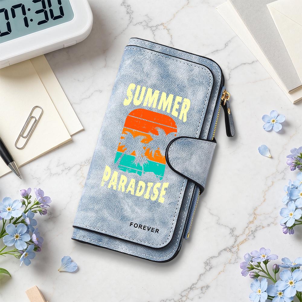 Summer Paradise Leather Wallet Large Capacity Multi Card Slot Casual Portable Purse for Daily Use