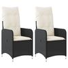 Garden Chair with Cushions 2 pcs Adjustable Black Poly Rattan