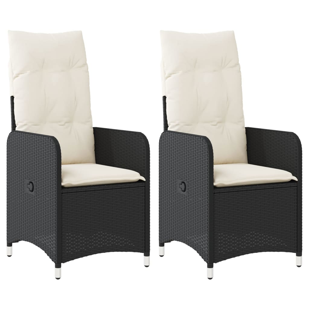Garden Chair with Cushions 2 pcs Adjustable Black Poly Rattan