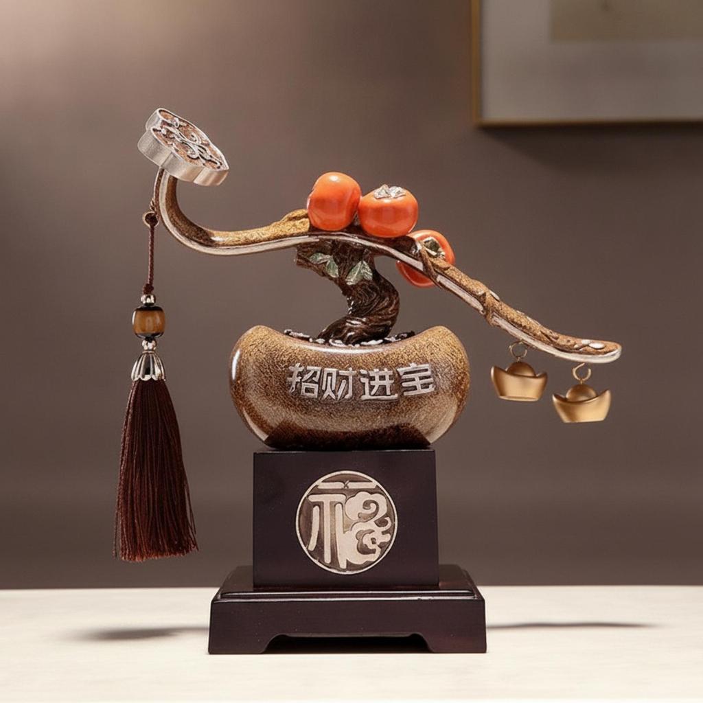 Decorative Branch Auspicious Persimmon Ornament with Tassel Chinese Style