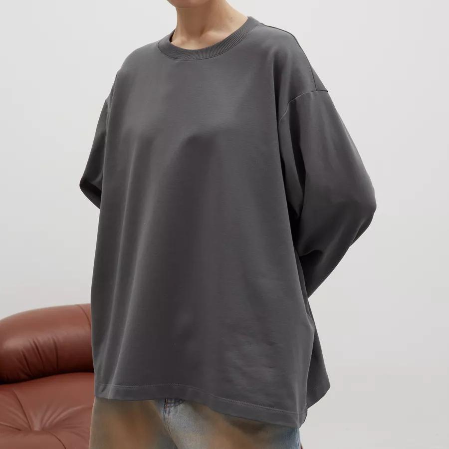 260g Pure Cotton Solid Colour Long Sleeve T-Shirt Women Loose Casual Round Neck Top