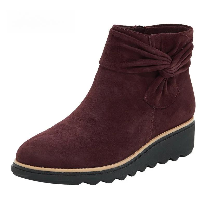 Winter Short Boots Side Zipper Bowties Ladies Boot Female Footwear Women's Autumn Boots Mid Heel Wedges Shoes